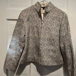 Company Ellen Tracy Silk Black White Embroidered Zip Up Jacket/Blazer Size 10